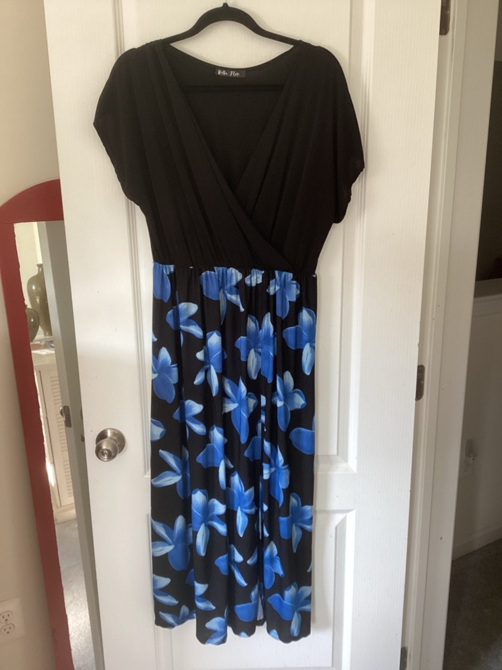 Blue Floral Faux-Wrap Maxi Dress - Black/Blue